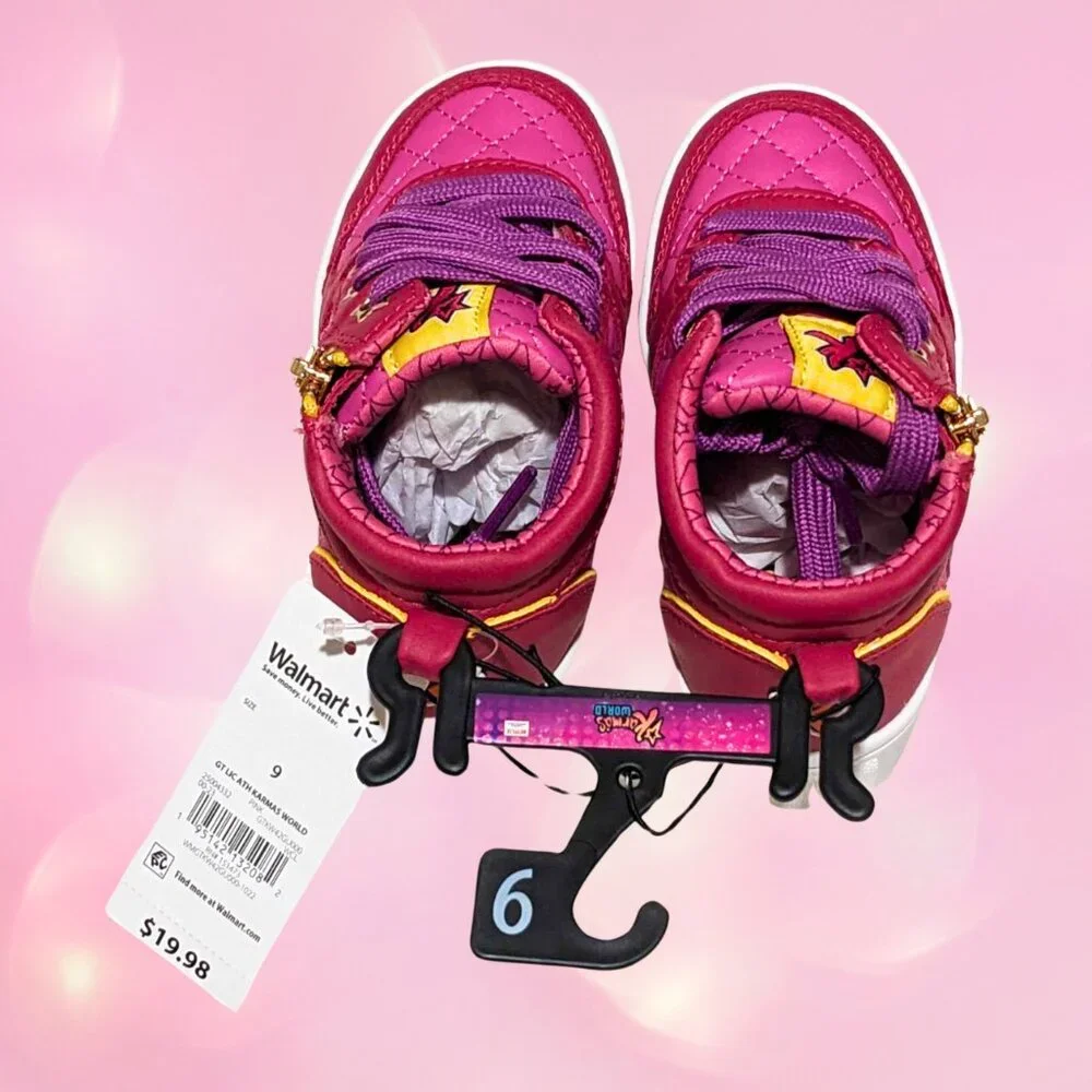 NWT Karma's World Toddler Shoes Pink Glitter High Top Zippper Sneakers Size 9